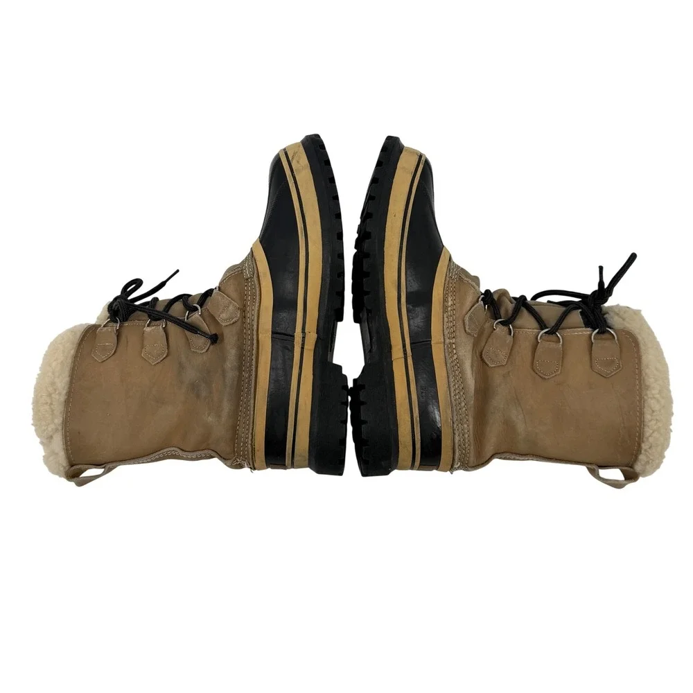 Vintage Sorel Caribou Kaufman Men 8 Tan Black Winter Boots Made in‎ Canada Wool
